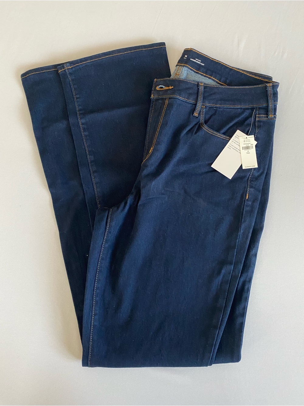 Old Navy Womens Mid-Rise Kicker Boot-Cut Jeans Size 14 Tall Blue Dark Wash Denim